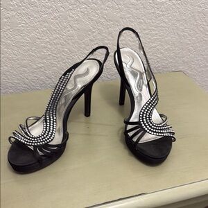 Elegant Black Slingback Heels with Rhinestone Detailing